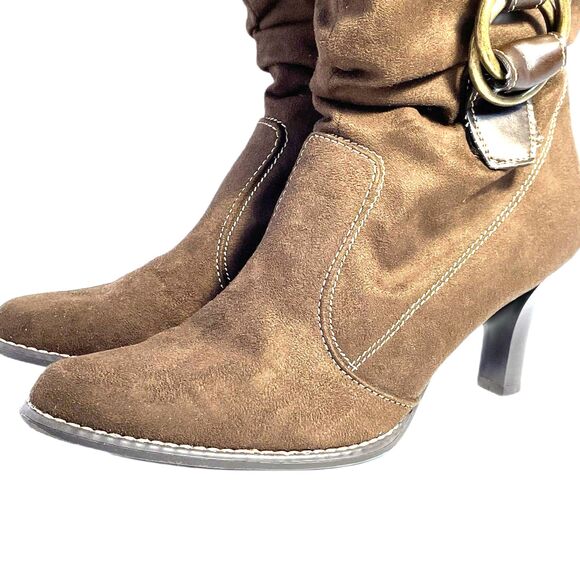 Brown Noelle boot 9.5W-predictions suede tall high heel zipper boho slouch style - Picture 7 of 16